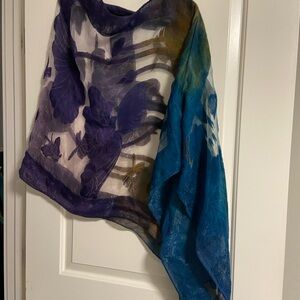 Elegant Floral Sheer Scarf - Purple and Blue